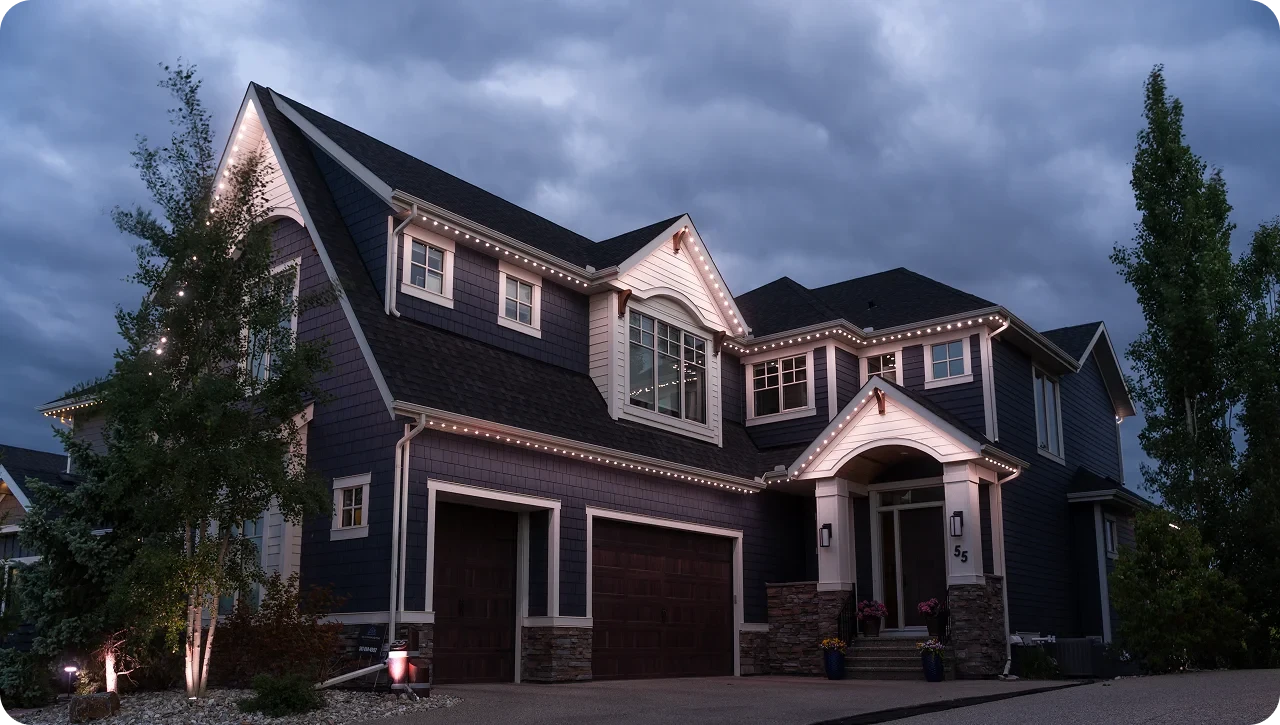 A house with outdoor lighting