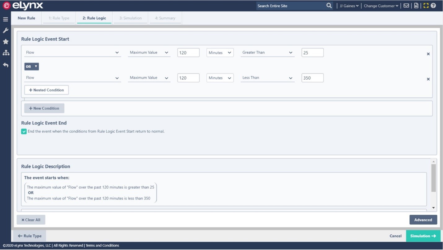 The eLynx system allows users to label time series data manually. Data can also be labeled automatically by creating rules, which specify the start-time and end-time criteria. The eLynx Rules Engine is designed to reduce alarm fatigue, increase operator response time, and offer oil and gas operators a real-time diagnostic tool. As data is received by the eLynx Historian, the Rules Engine evaluates the data. If any rule criteria is met, an event is started or ended.