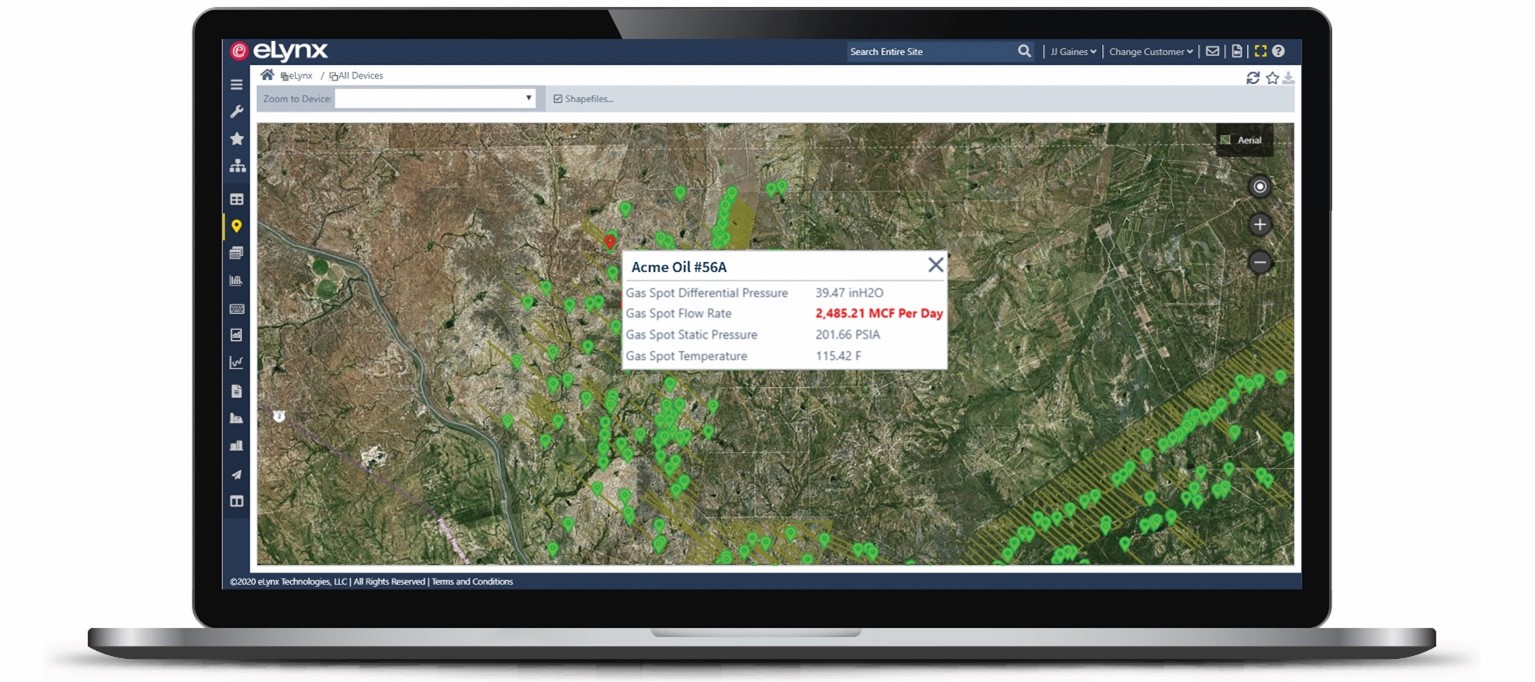 Map View is a customizable data visualization tool which operators can use to view assets geographically. Assets in an alarm state displayed with a red symbol and assets with no active alarms displayed with a green symbol. This specific tool is especially helpful to operators planning their route efficiently while tending to assets in need of reparations. Save on windshield time with the eLynx Map View.