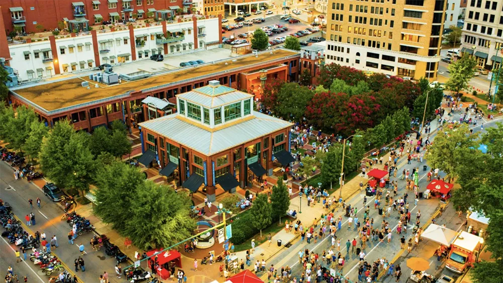 Aerial view of Miller Plaza renovation in downtown Chattanooga, TN, completed by Bock Construction.