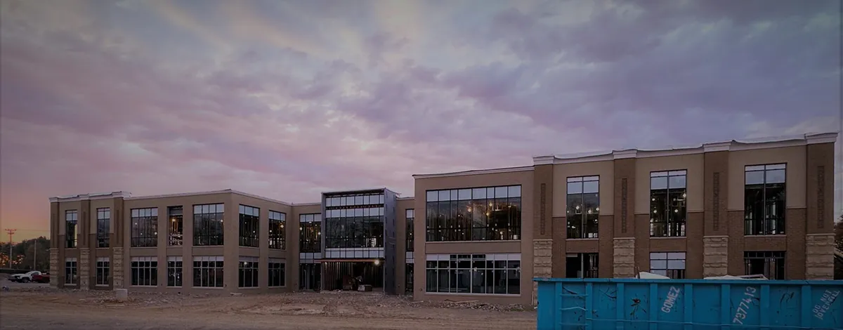 Front facade of Farm Bureau Health Plan office in Columbia, TN, completed by Bock Construction.