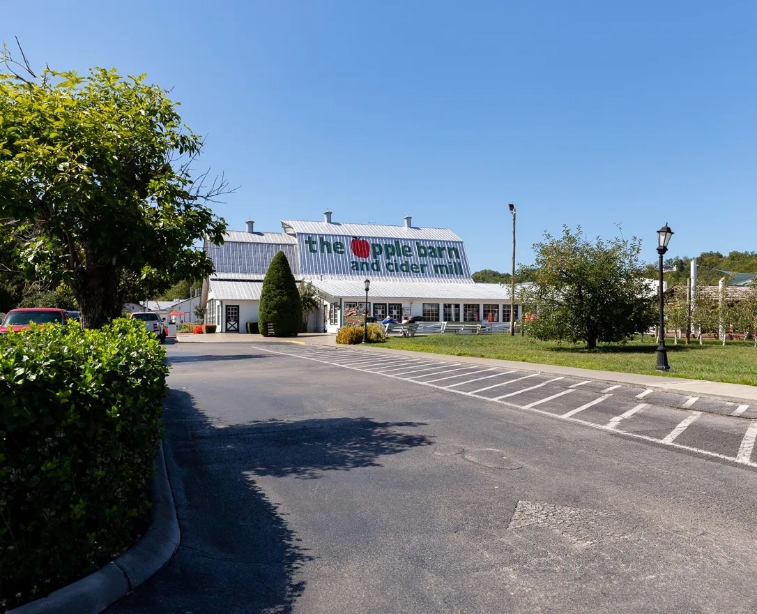 Scenic exterior of The Apple Barn and Cider Mill in Sevierville, TN, renovated by Bock Construction.