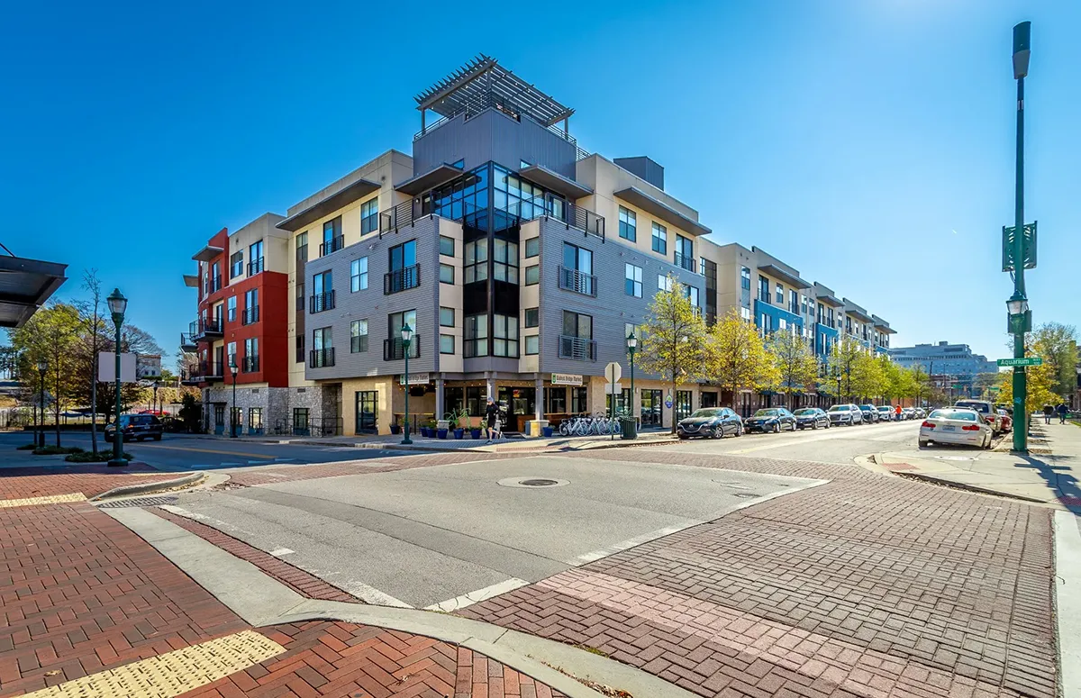 Street view of Walnut Commons residential building in Chattanooga, TN, constructed by Bock Construction.