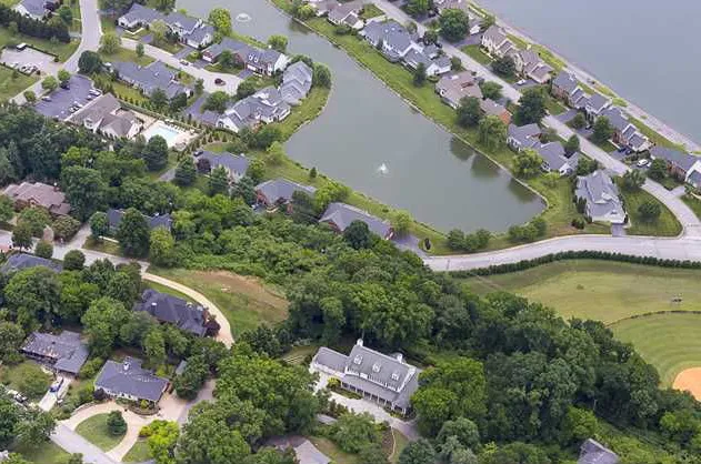 Aerial view of Heritage Landing gated community in Chattanooga, TN, built by Bock Construction.