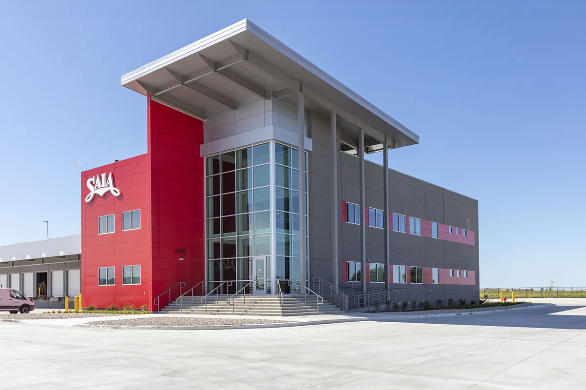 Exterior of SAIA freight terminal in Indianapolis, IN, constructed by Bock Construction.