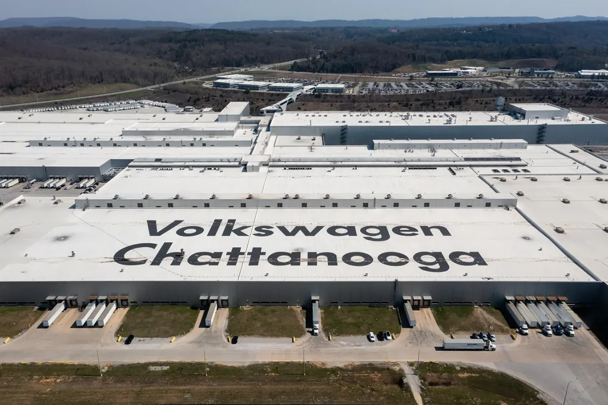Aerial view of Volkswagen plant expansion in Chattanooga, TN, constructed by Bock Construction.
