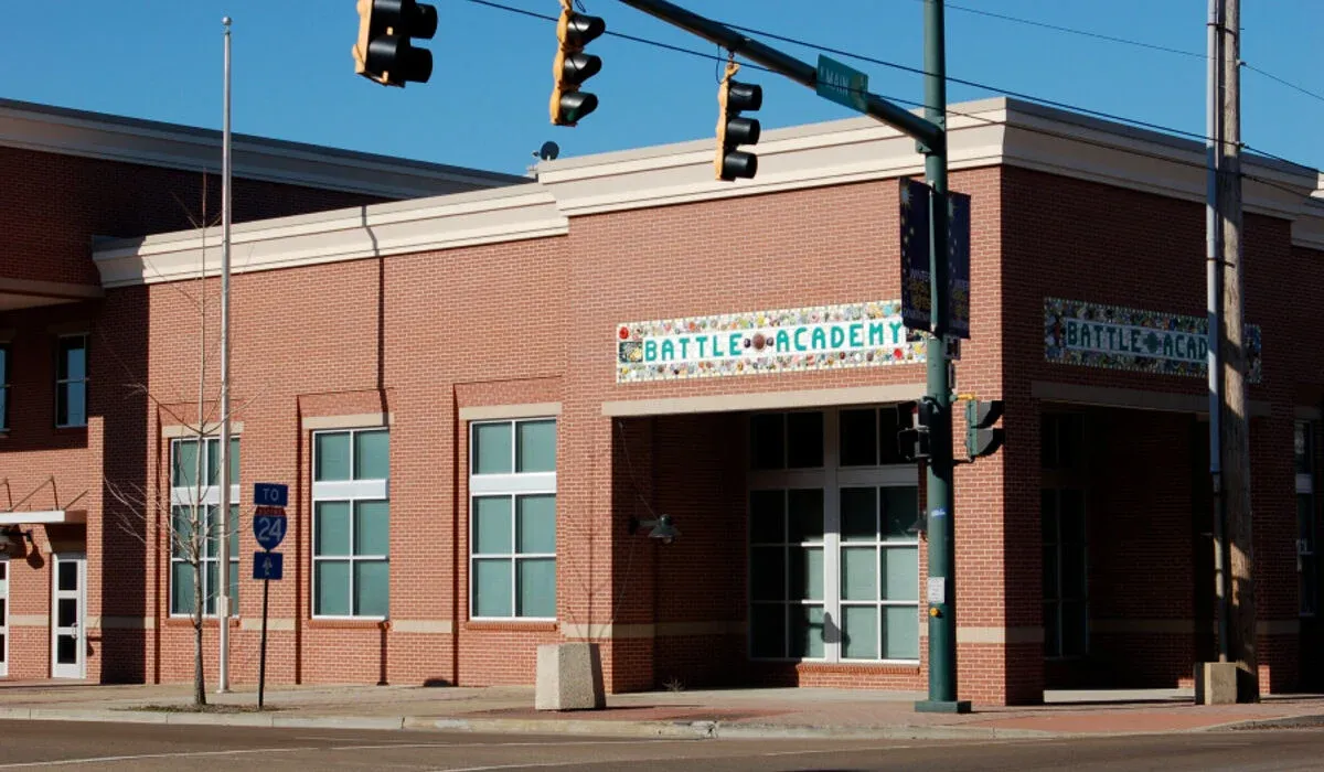 Entrance view of Battle Academy charter school in downtown Chattanooga, TN.