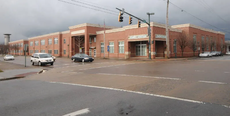 Front view of Battle Academy charter school in Chattanooga, TN, delivered by Bock Construction.