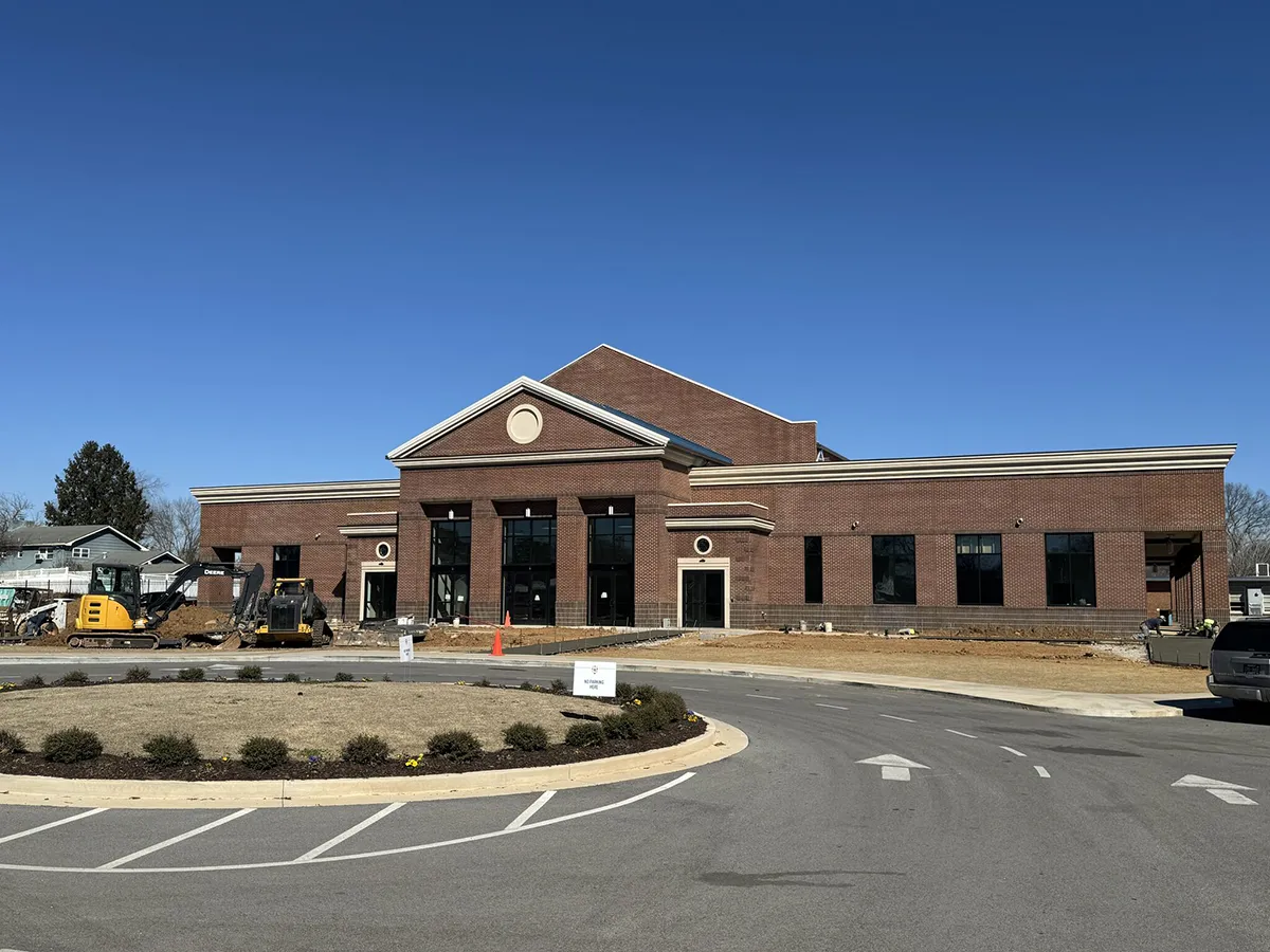 Front view of the Fine Arts Building at Boyd Buchanan School in Chattanooga, TN, constructed by Bock Construction.