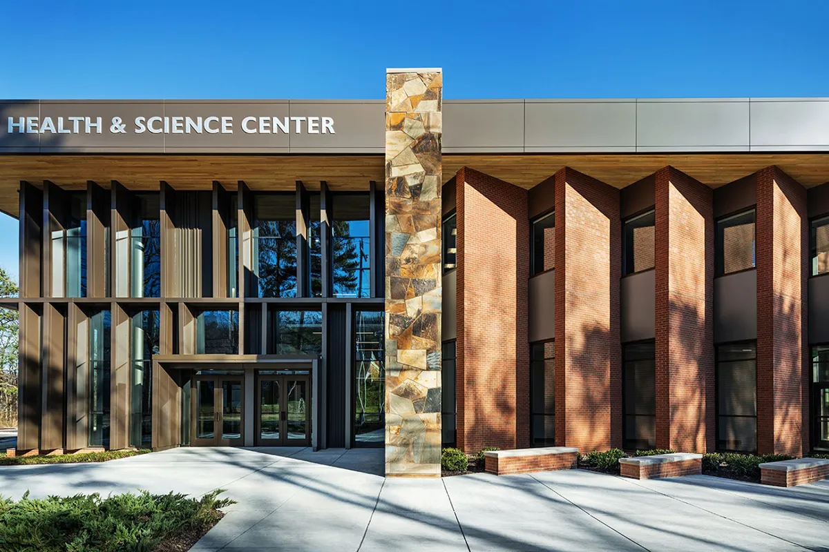 Front view of the Health & Science Center at Cleveland State Community College in Cleveland, TN, built by Bock Construction.