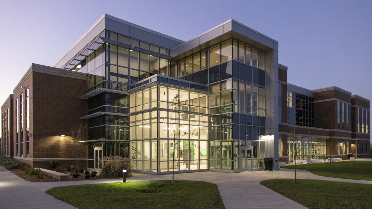 Front view of academic facility at Motlow State Community College in Smyrna, TN, constructed by Bock Construction.