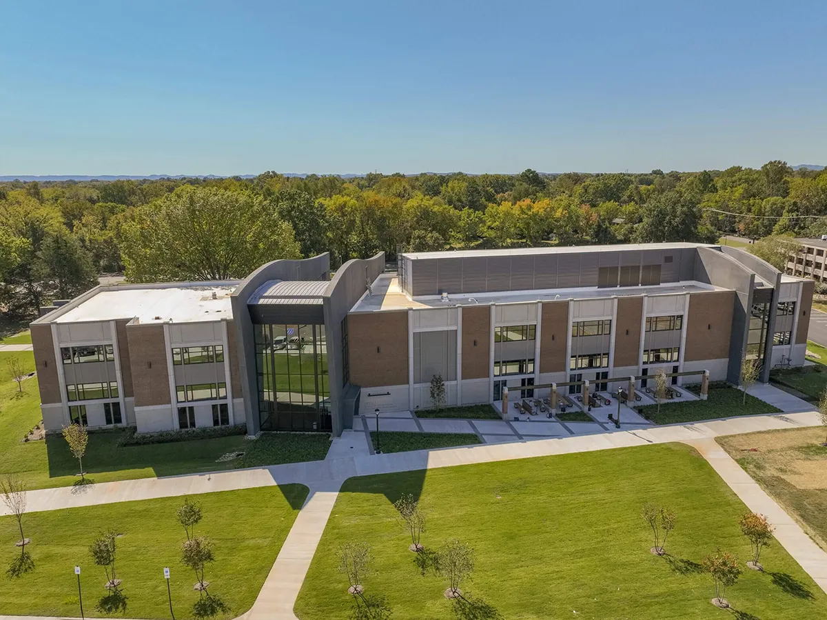 Front facade of the MTSU School of Concrete and Construction Management in Murfreesboro, TN, constructed by Bock Construction.