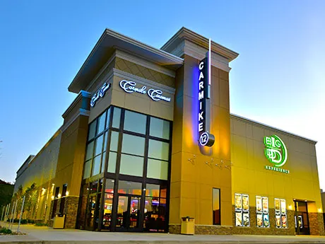 Front exterior of the Carmike 12 Screen Cinema in Georgia, constructed by Bock Construction.