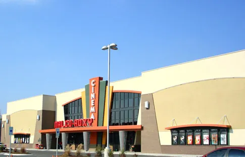 Exterior view of Malco Cinema entertainment complex in Smyrna, TN, built by Bock Construction.