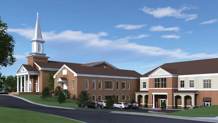 Exterior of the education wing addition at Hixson United Methodist Church in Hixson, TN, built by Bock Construction.