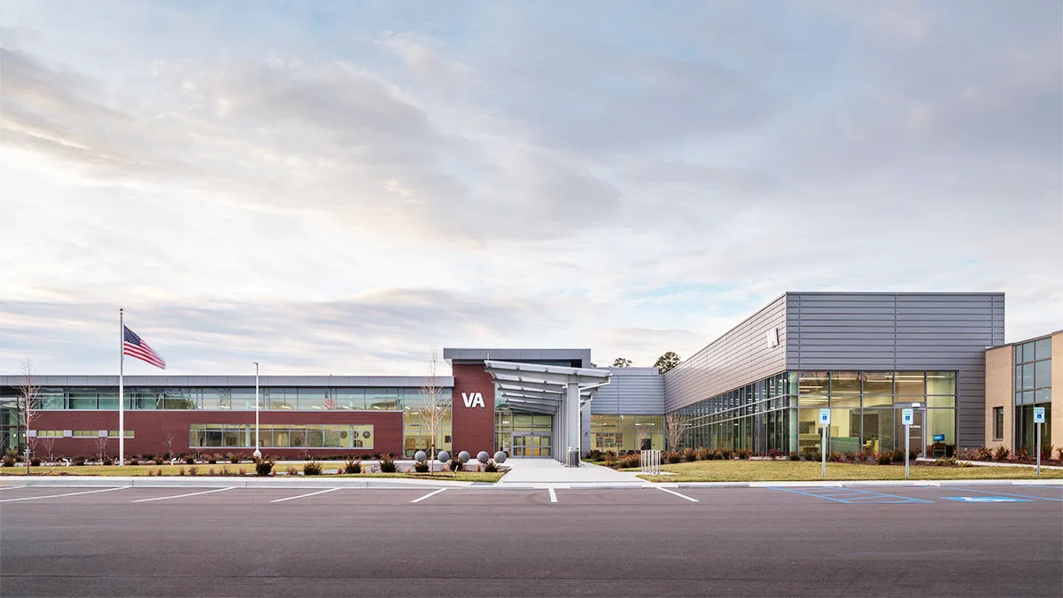 Front exterior of the Chattanooga VA Outpatient Clinic in Chattanooga, TN, constructed by Bock Construction.