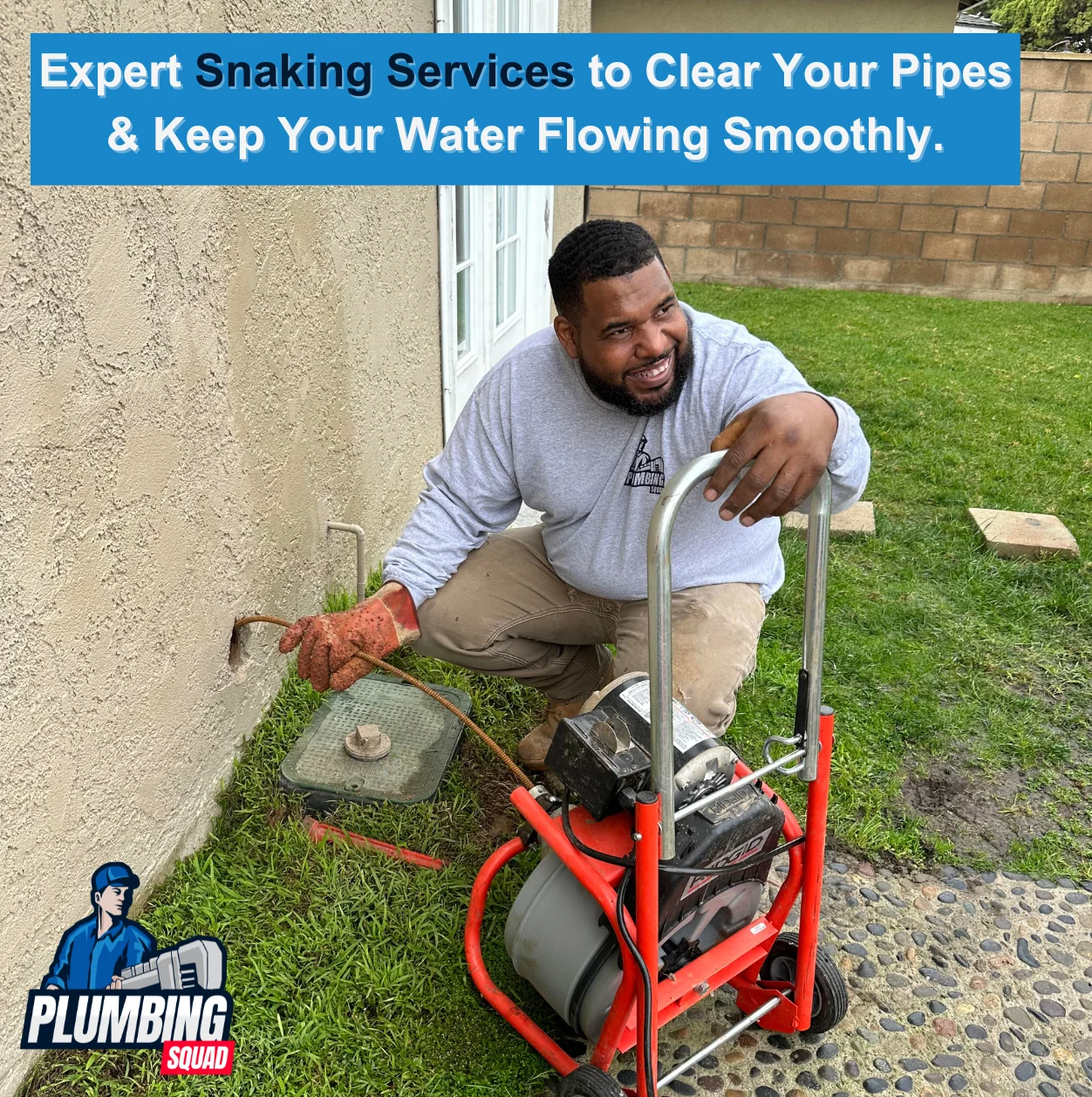 Plumber snaking a drain