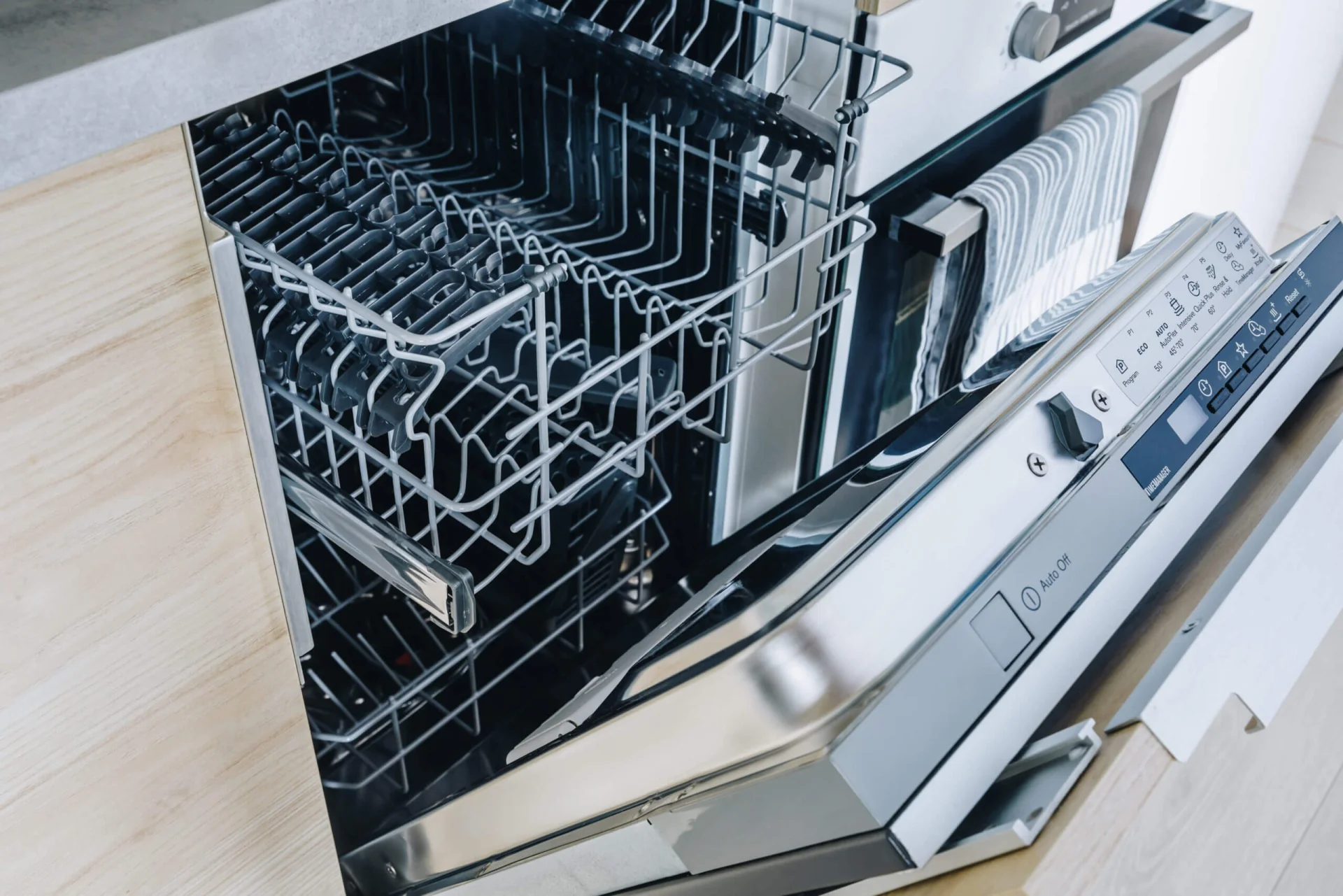 Open dishwasher in kitchen