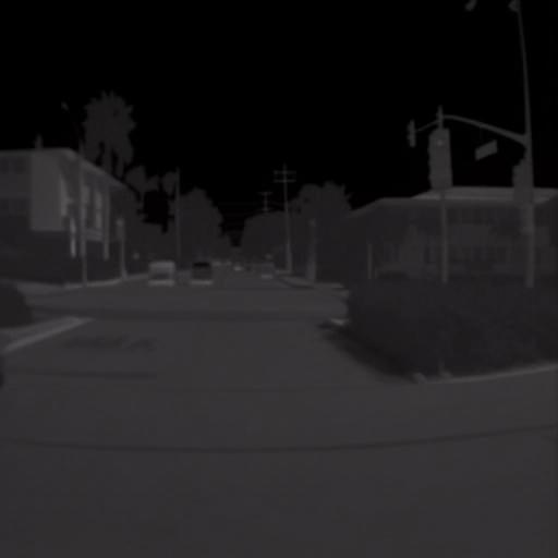 Generated infrared translation of the RGB scene in FLIR Tau 2 style.