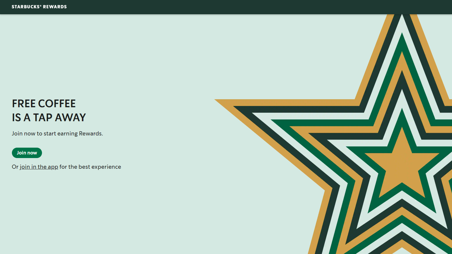 Starbuck's loyalty program name "Starbucks Rewards" and associated stars displayed on their loyalty program home page.