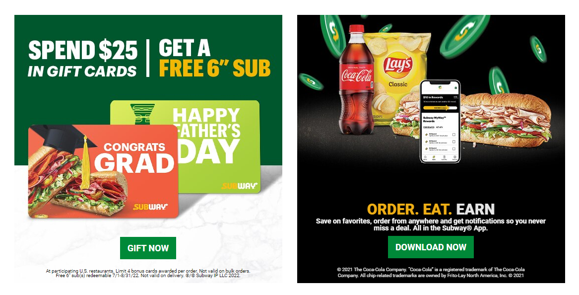 Subway's loyalty program website home page