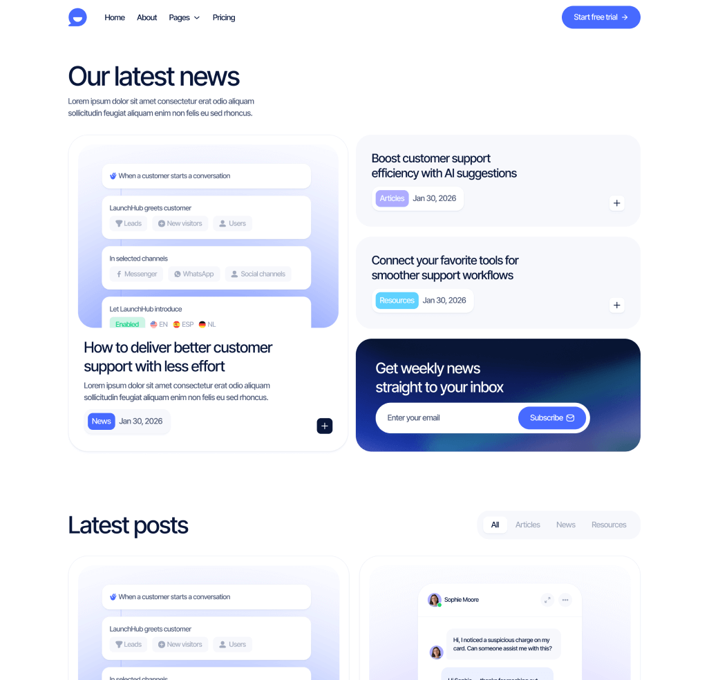 LaunchHub - Blog V1 Page - Support Platform Webflow Template