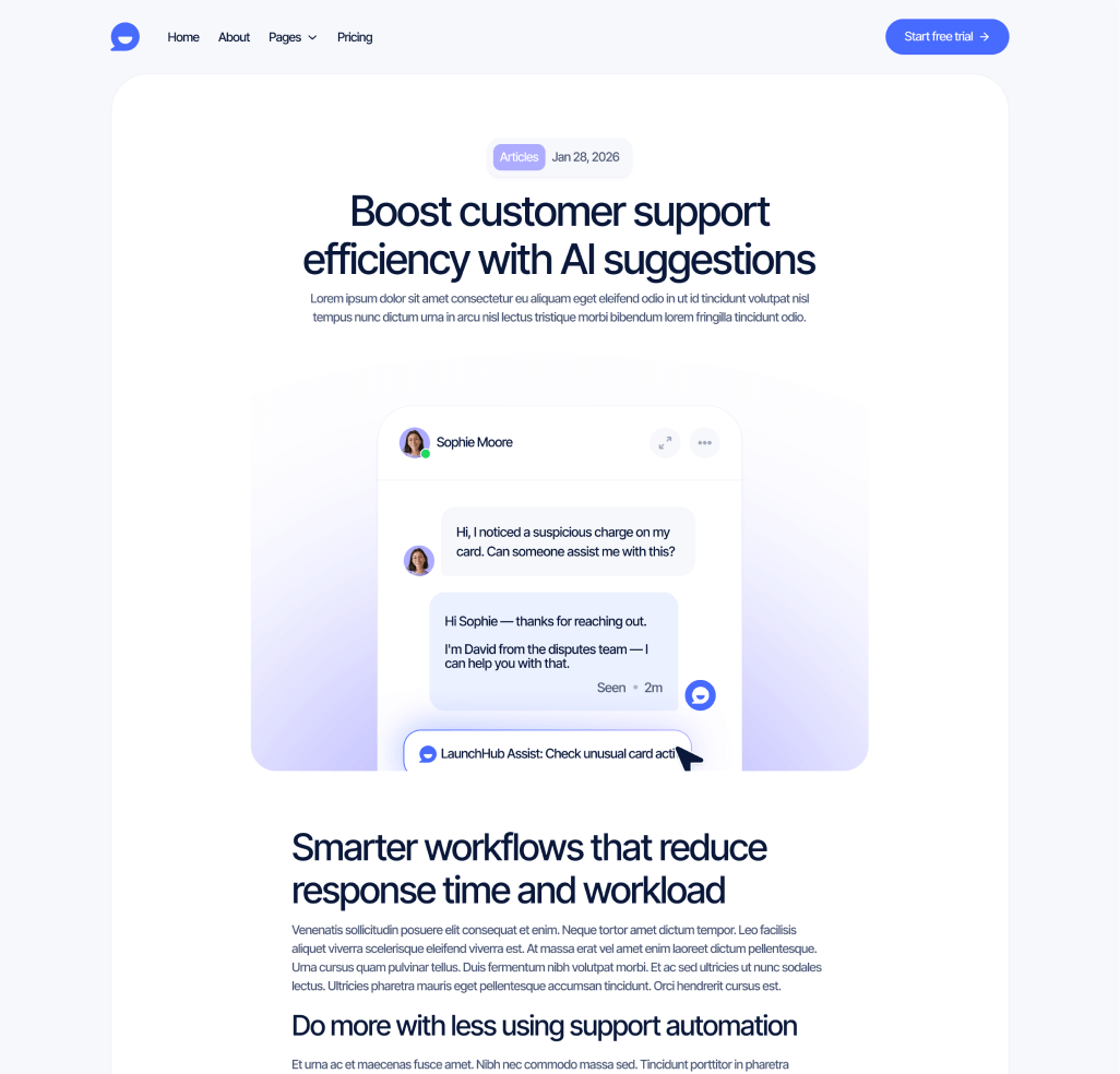 LaunchHub - Blog Post Page - Support Platform Webflow Template