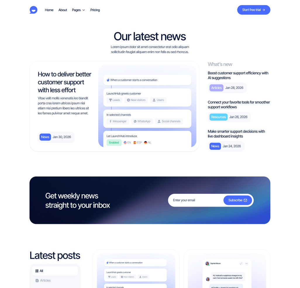 LaunchHub - Blog V3 Page - Support Platform Webflow Template