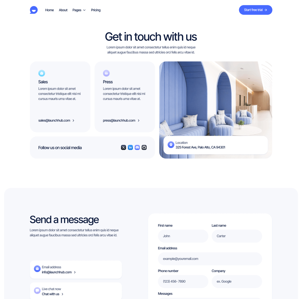 LaunchHub - Contact V2 Page - Support Platform Webflow Template