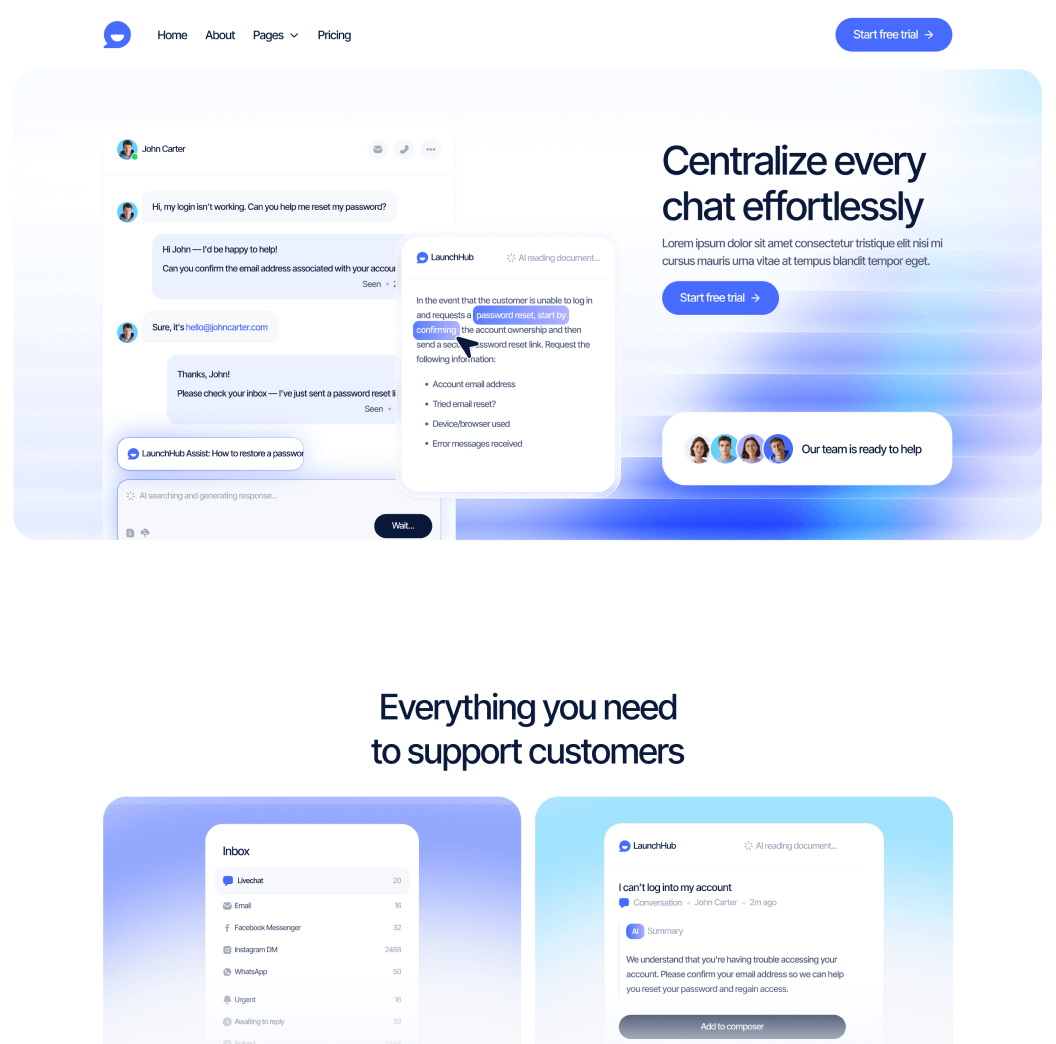 LaunchHub - Home V3 Page - Support Platform Webflow Template