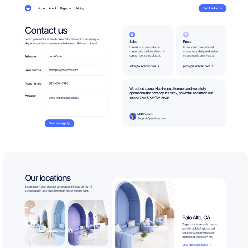 LaunchHub - Contact V3 Page - Support Platform Webflow Template