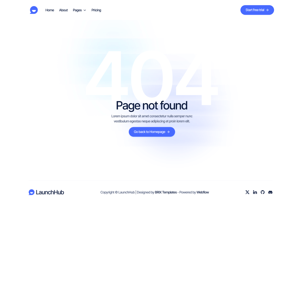 LaunchHub - 404 Page - Support Platform Webflow Template