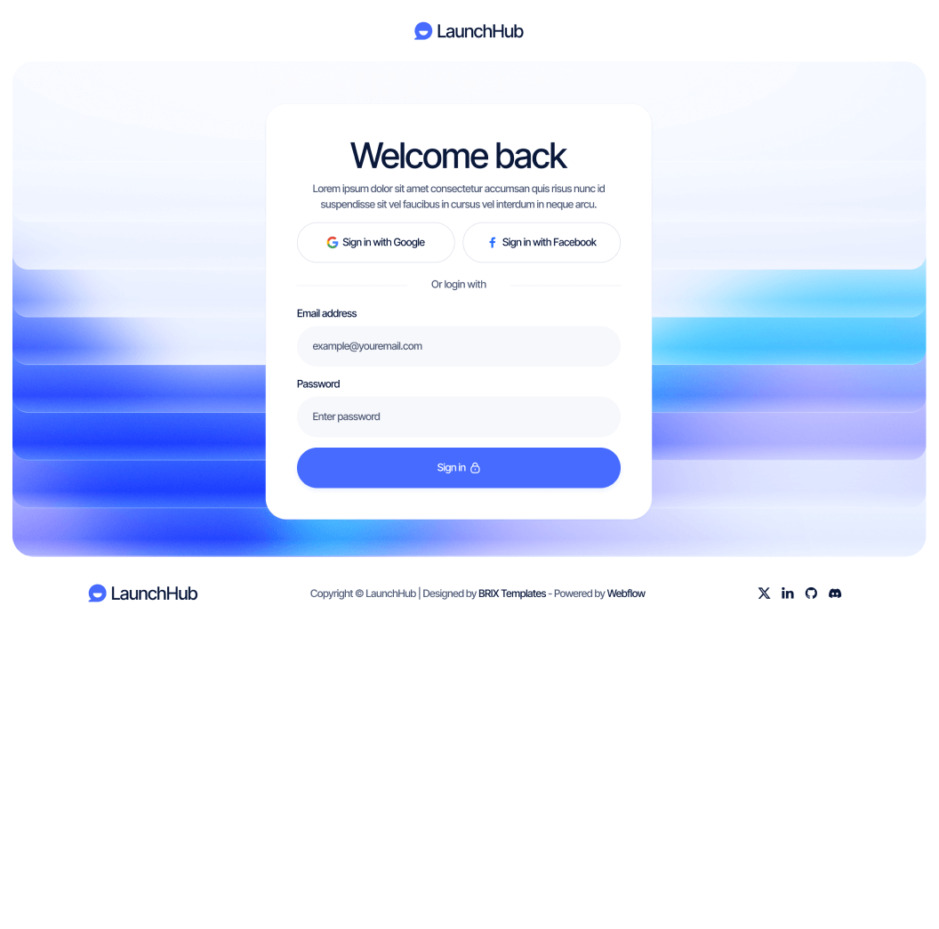 LaunchHub - Sign In Page - Support Platform Webflow Template