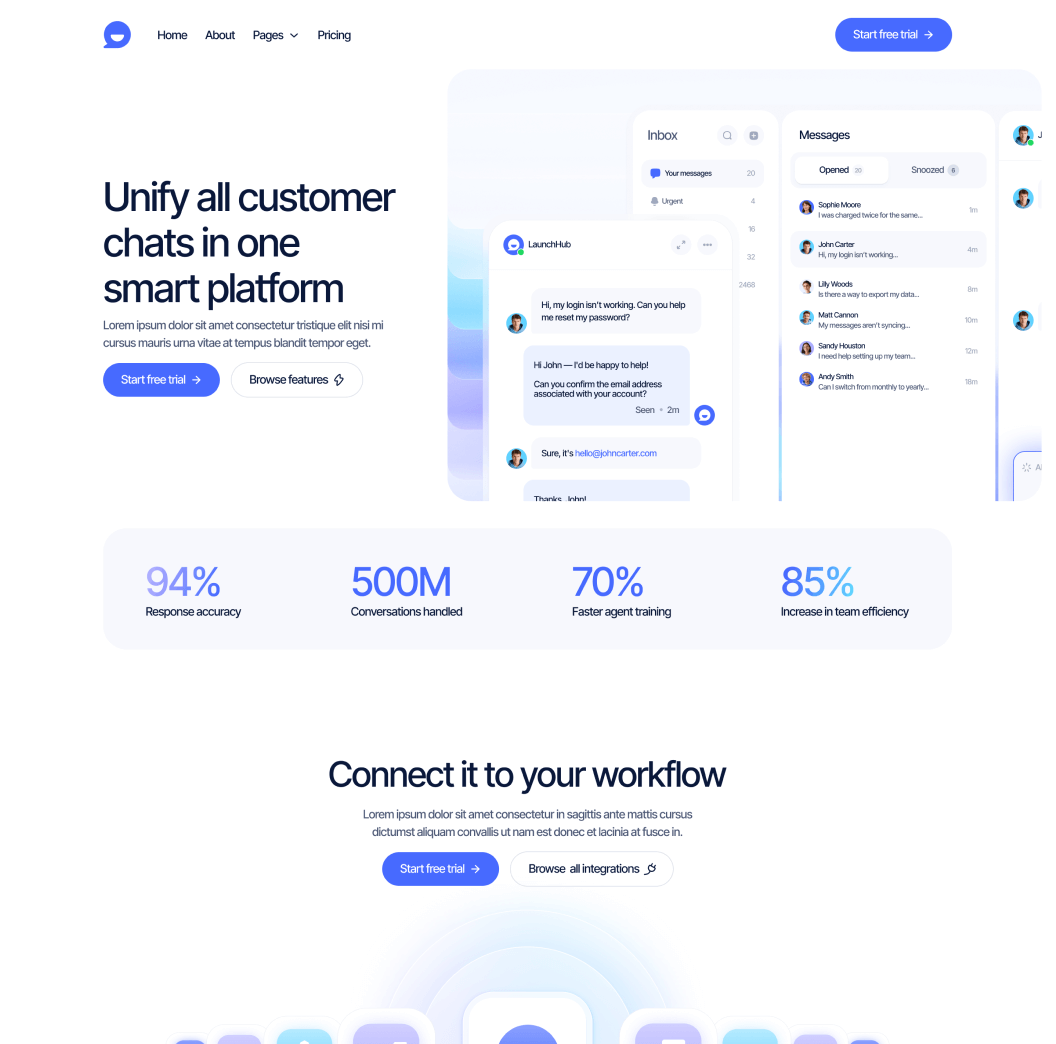 LaunchHub - Home V2 Page - Support Platform Webflow Template