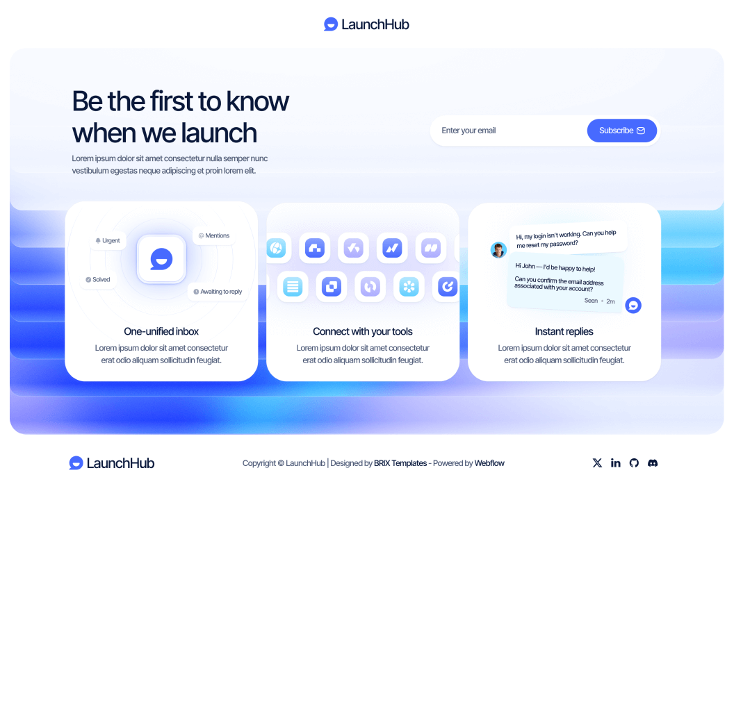 LaunchHub - Coming Soon Page - Support Platform Webflow Template