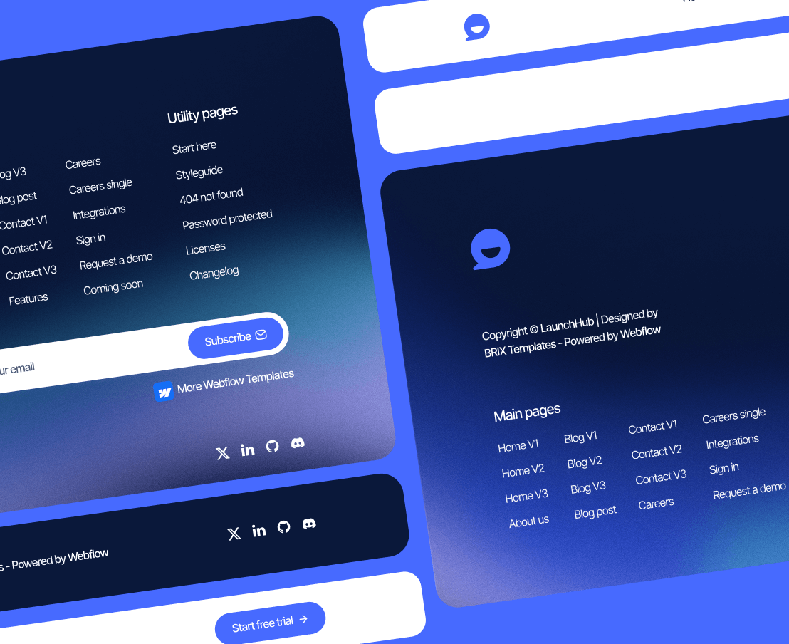 LaunchHub - 3 Headers And Footers Included - Support Platform Webflow Template