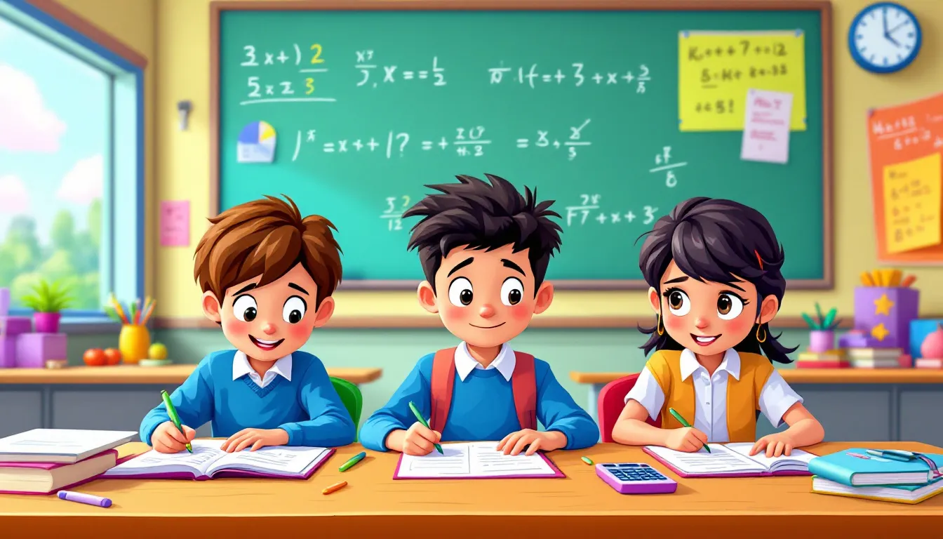 Eine Gruppe von Schülern arbeitet an Mathe-Übungsaufgaben.