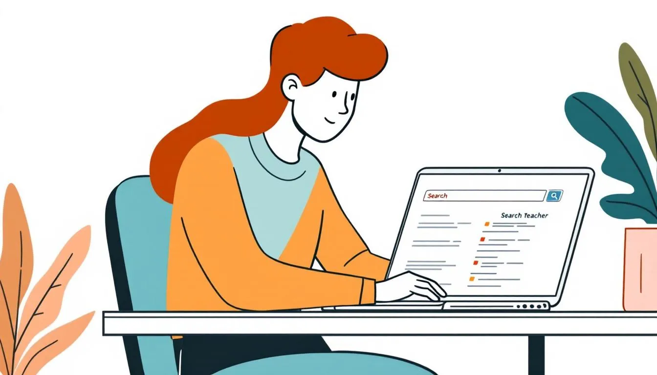 Ein Schüler, der online nach einem Lehrer sucht.