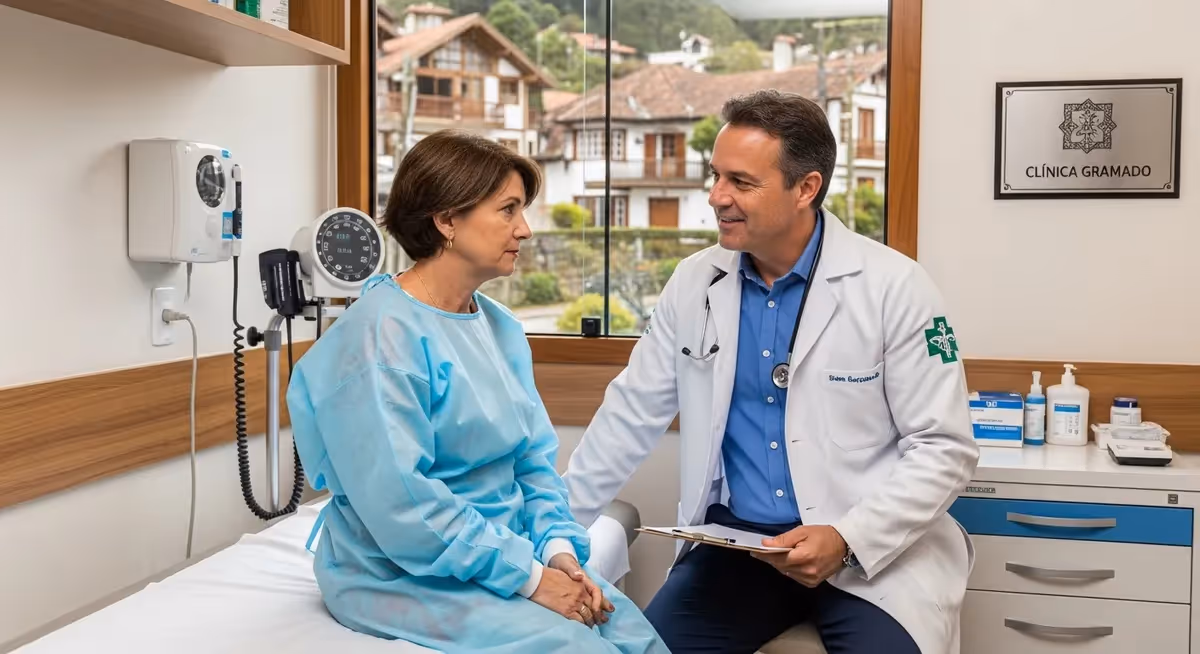 Médico atendendo paciente em consultório da Clínica Gramado
