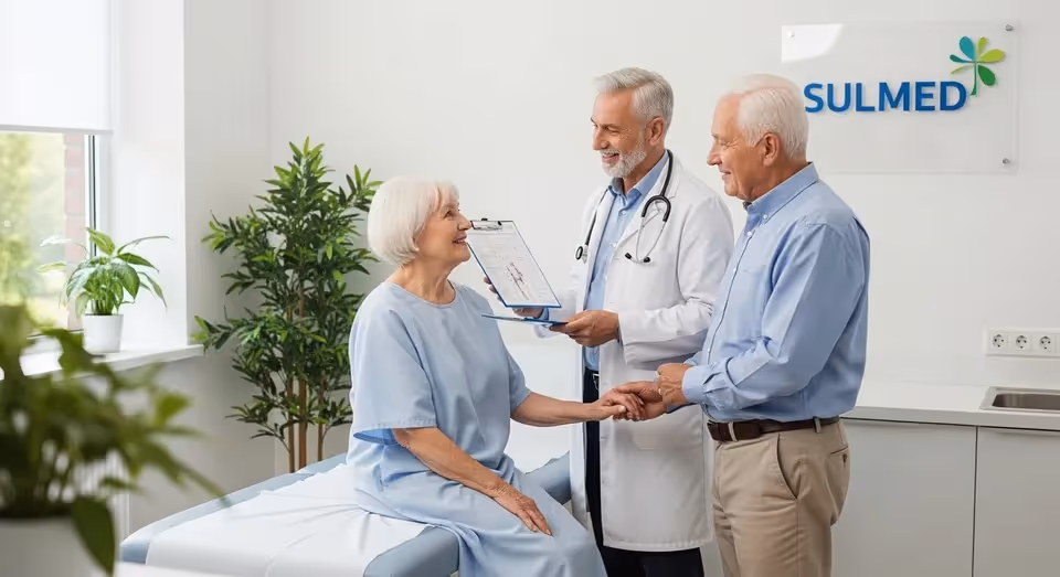 Casal em atendimento médico com doutor na clínica Sulmed