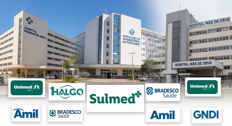 Hospitais parceiros Sulmed em Porto Alegre com logos de planos de saúde