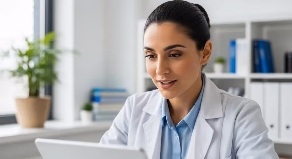 Médica em videoconferência com paciente em consulta online