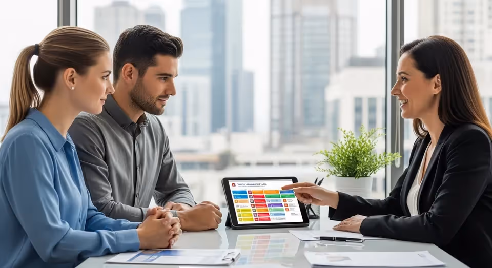 Casal recebendo orientação sobre planos de saúde digitais