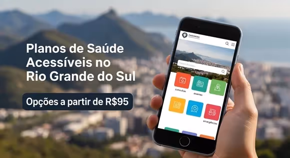Aplicativo de planos de saúde acessíveis no Rio Grande do Sul exibido em celular