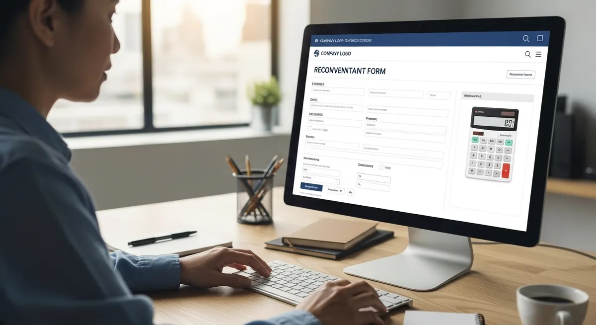 Pessoa preenche formulário digital de reembolso no computador
