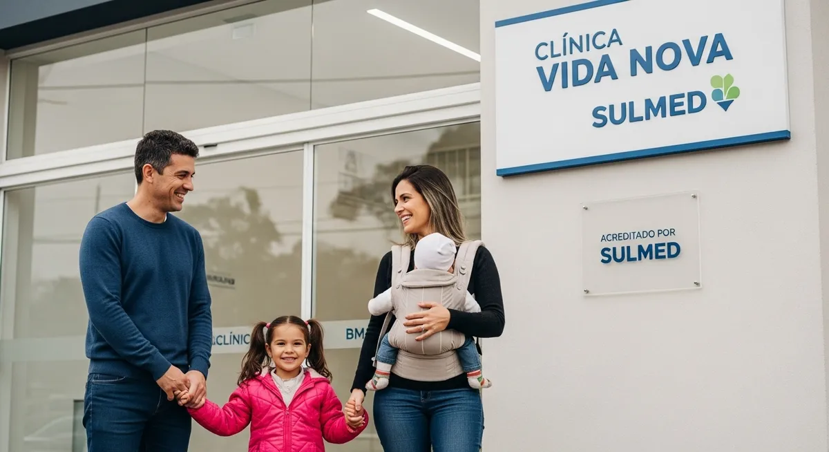 familia chega sorridente a clinica sulmed acreditada por saude