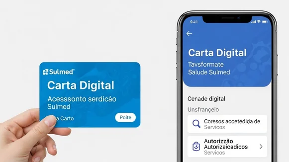 Comparação entre a carteira digital Sulmed e a tela do aplicativo.