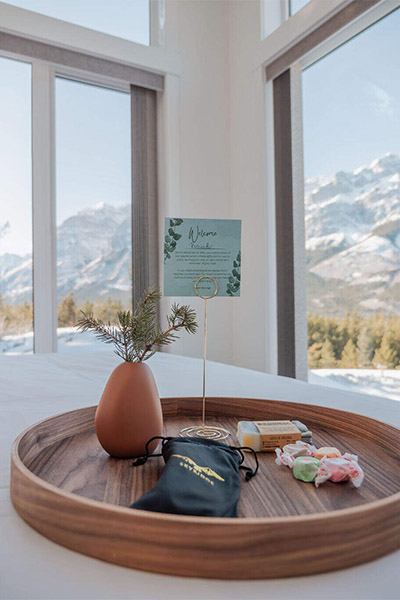 welcome package on a bed