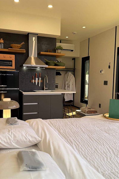 Kitchen of a skyglass cabin