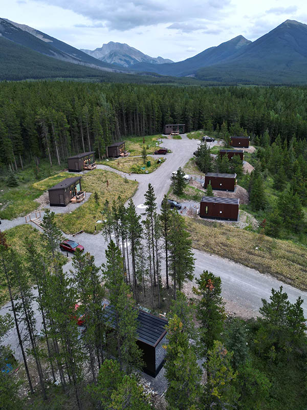 drone photo of multiple SkyBox cabins